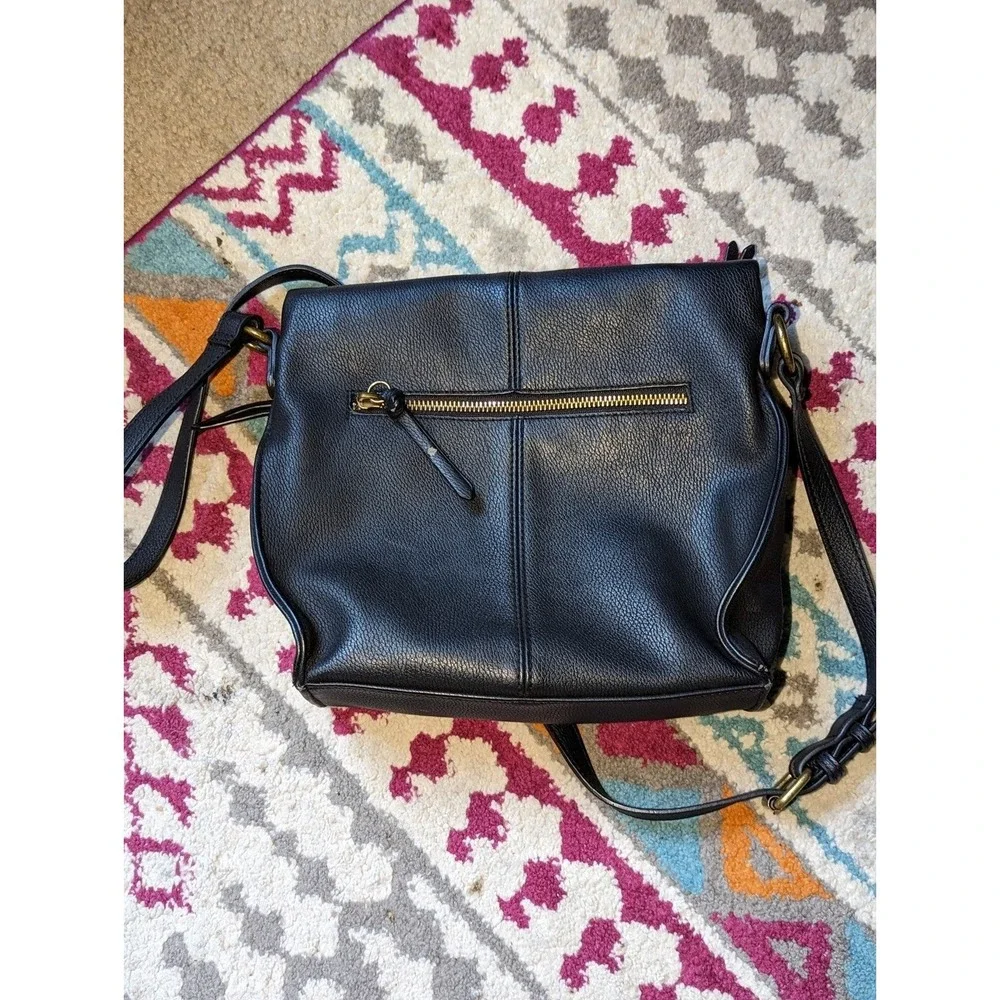 Minimalist‎ Faux Leather Crossbody Black Foldover  Purse Bag Gold Zipper Sonoma